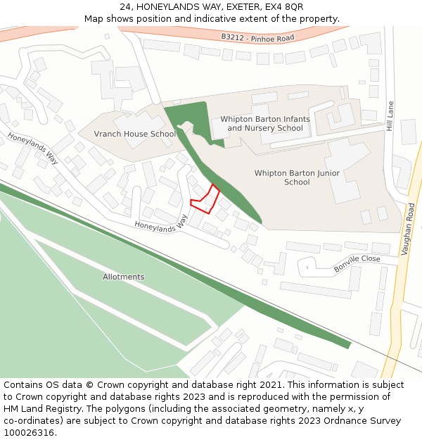 24, HONEYLANDS WAY, EXETER, EX4 8QR: Location map and indicative extent of plot