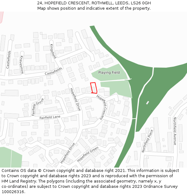24, HOPEFIELD CRESCENT, ROTHWELL, LEEDS, LS26 0GH: Location map and indicative extent of plot