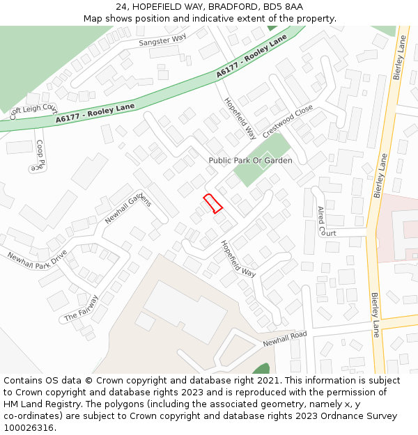 24, HOPEFIELD WAY, BRADFORD, BD5 8AA: Location map and indicative extent of plot
