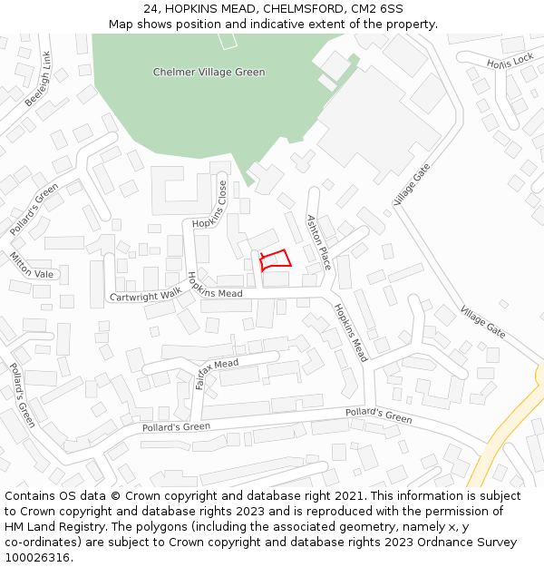 24, HOPKINS MEAD, CHELMSFORD, CM2 6SS: Location map and indicative extent of plot