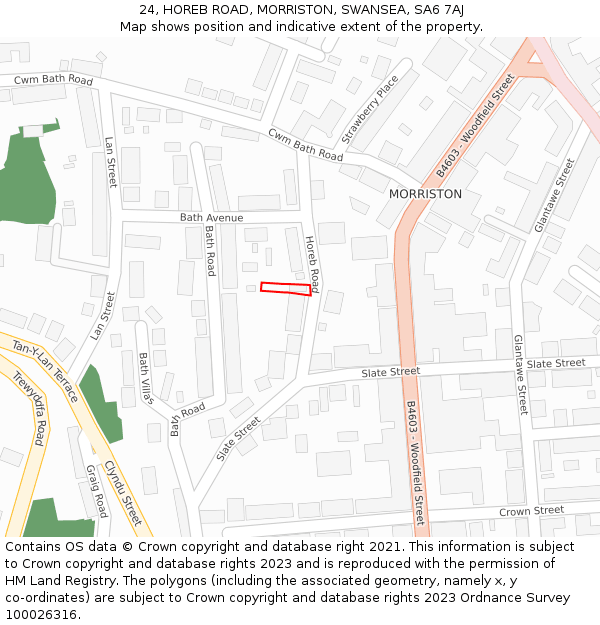 24, HOREB ROAD, MORRISTON, SWANSEA, SA6 7AJ: Location map and indicative extent of plot