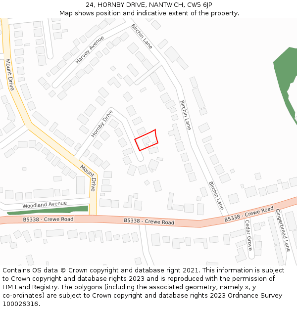 24, HORNBY DRIVE, NANTWICH, CW5 6JP: Location map and indicative extent of plot