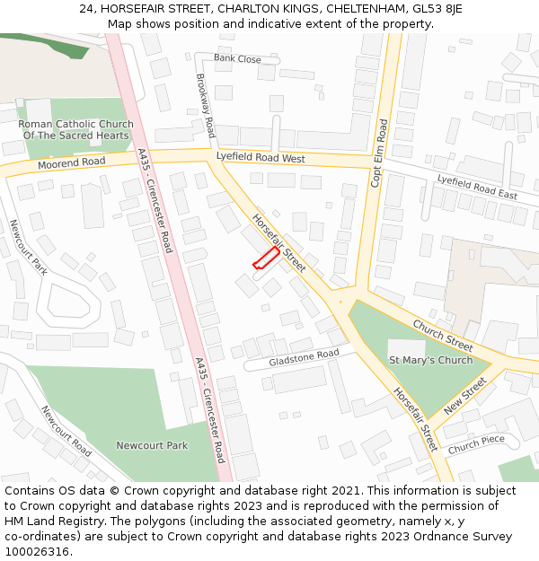 24, HORSEFAIR STREET, CHARLTON KINGS, CHELTENHAM, GL53 8JE: Location map and indicative extent of plot