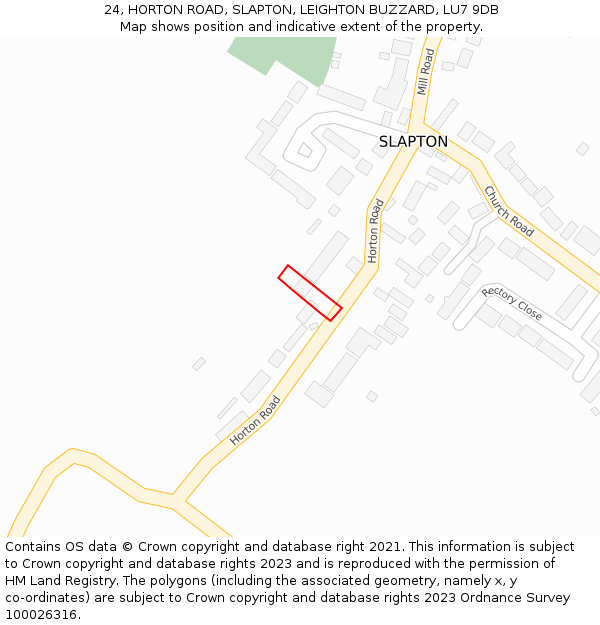 24, HORTON ROAD, SLAPTON, LEIGHTON BUZZARD, LU7 9DB: Location map and indicative extent of plot