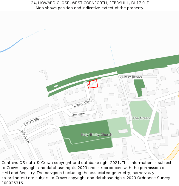 24, HOWARD CLOSE, WEST CORNFORTH, FERRYHILL, DL17 9LF: Location map and indicative extent of plot