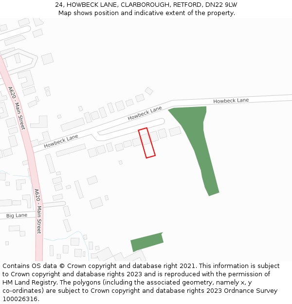 24, HOWBECK LANE, CLARBOROUGH, RETFORD, DN22 9LW: Location map and indicative extent of plot