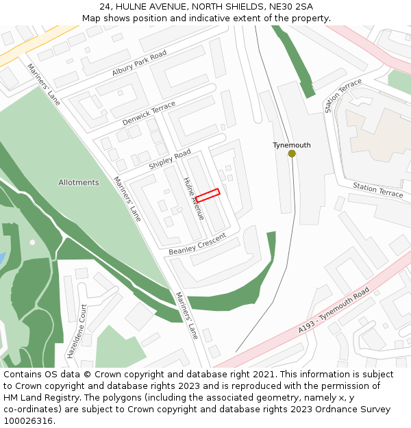 24, HULNE AVENUE, NORTH SHIELDS, NE30 2SA: Location map and indicative extent of plot