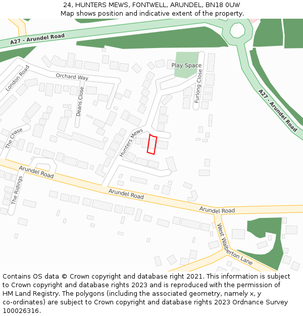 24, HUNTERS MEWS, FONTWELL, ARUNDEL, BN18 0UW: Location map and indicative extent of plot