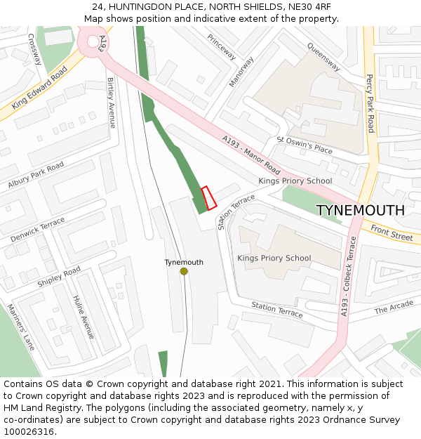 24, HUNTINGDON PLACE, NORTH SHIELDS, NE30 4RF: Location map and indicative extent of plot