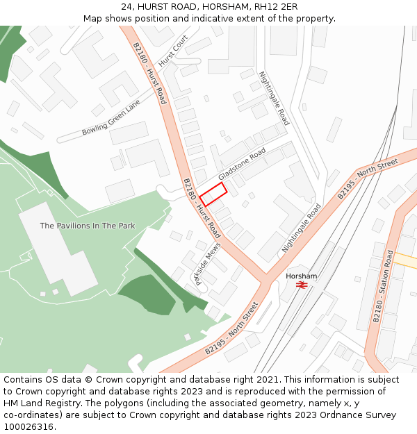 24, HURST ROAD, HORSHAM, RH12 2ER: Location map and indicative extent of plot