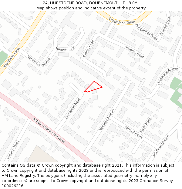 24, HURSTDENE ROAD, BOURNEMOUTH, BH8 0AL: Location map and indicative extent of plot