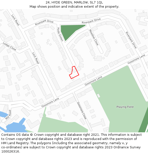 24, HYDE GREEN, MARLOW, SL7 1QL: Location map and indicative extent of plot