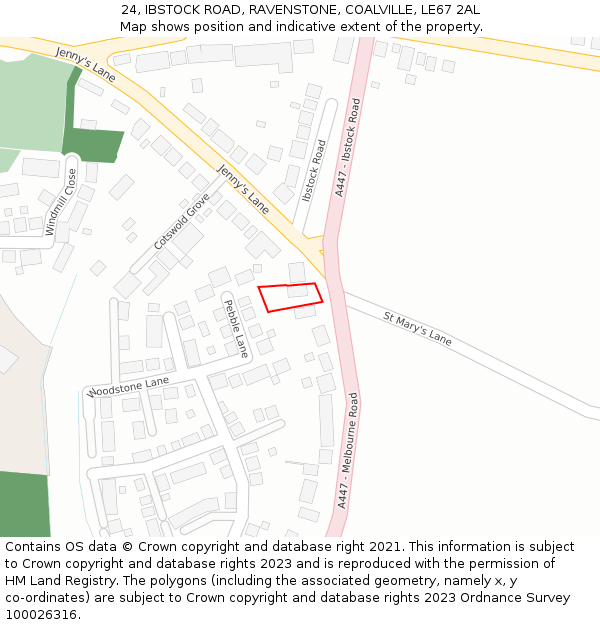 24, IBSTOCK ROAD, RAVENSTONE, COALVILLE, LE67 2AL: Location map and indicative extent of plot