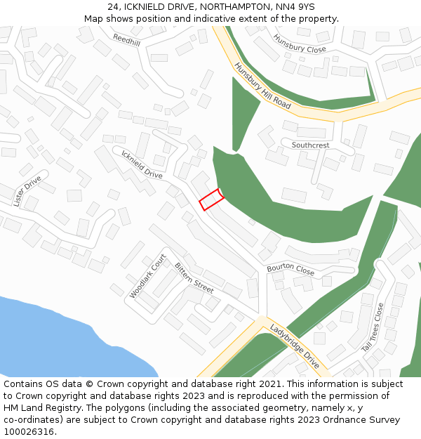 24, ICKNIELD DRIVE, NORTHAMPTON, NN4 9YS: Location map and indicative extent of plot