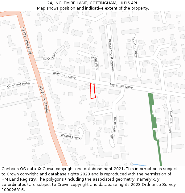 24, INGLEMIRE LANE, COTTINGHAM, HU16 4PL: Location map and indicative extent of plot