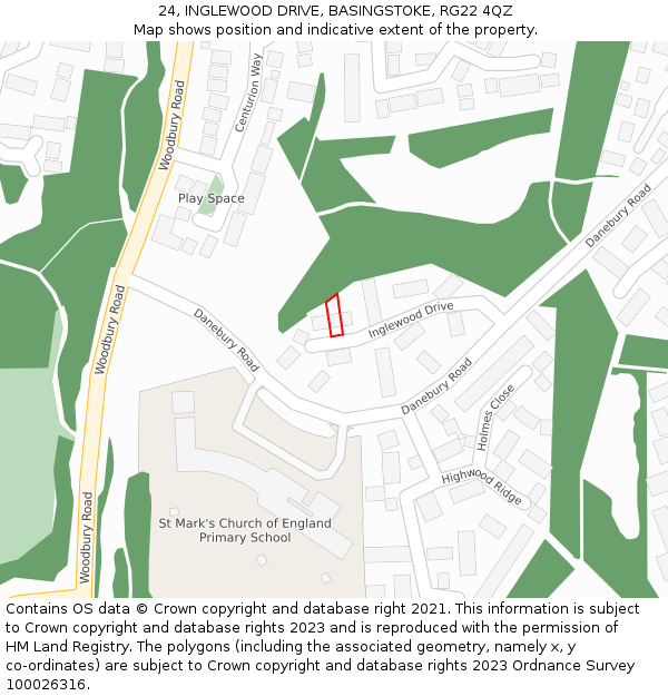 24, INGLEWOOD DRIVE, BASINGSTOKE, RG22 4QZ: Location map and indicative extent of plot