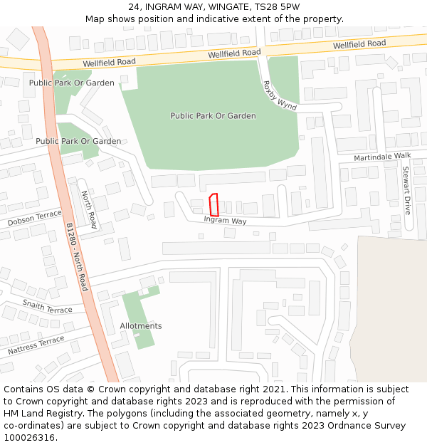 24, INGRAM WAY, WINGATE, TS28 5PW: Location map and indicative extent of plot