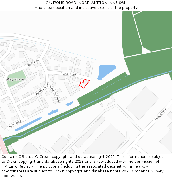 24, IRONS ROAD, NORTHAMPTON, NN5 6WL: Location map and indicative extent of plot