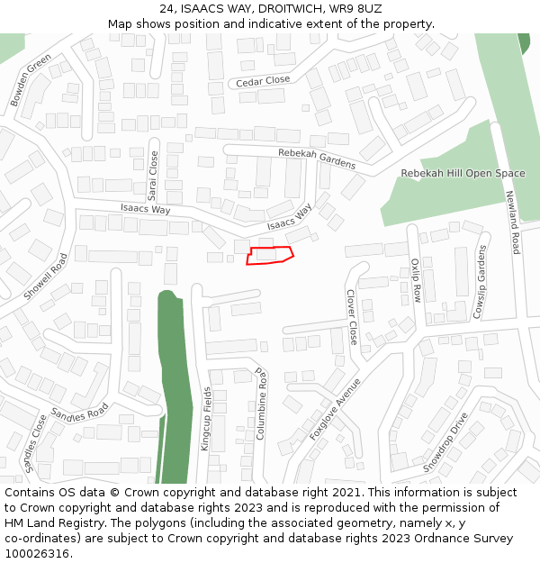 24, ISAACS WAY, DROITWICH, WR9 8UZ: Location map and indicative extent of plot