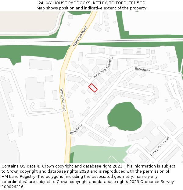 24, IVY HOUSE PADDOCKS, KETLEY, TELFORD, TF1 5GD: Location map and indicative extent of plot