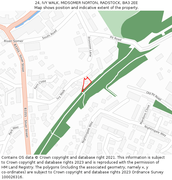 24, IVY WALK, MIDSOMER NORTON, RADSTOCK, BA3 2EE: Location map and indicative extent of plot