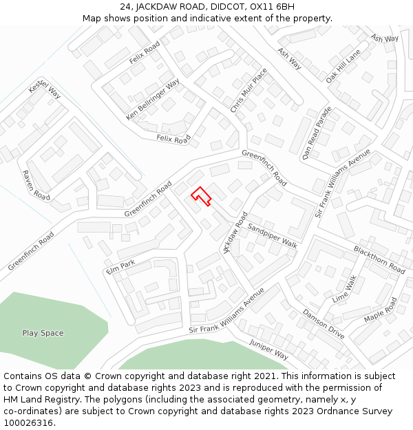 24, JACKDAW ROAD, DIDCOT, OX11 6BH: Location map and indicative extent of plot