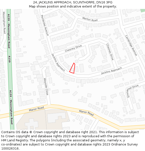 24, JACKLINS APPROACH, SCUNTHORPE, DN16 3PG: Location map and indicative extent of plot
