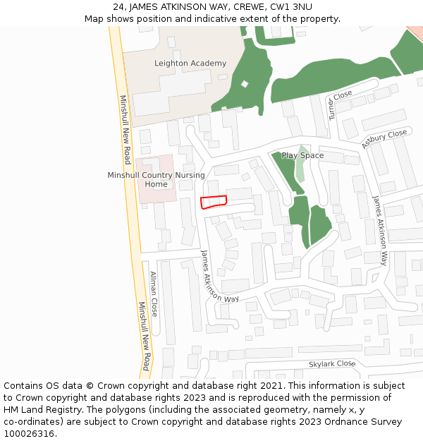 24, JAMES ATKINSON WAY, CREWE, CW1 3NU: Location map and indicative extent of plot