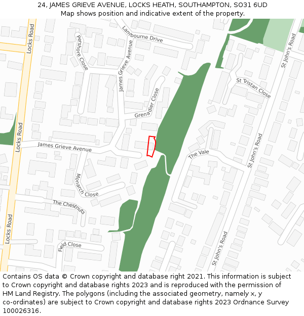 24, JAMES GRIEVE AVENUE, LOCKS HEATH, SOUTHAMPTON, SO31 6UD: Location map and indicative extent of plot