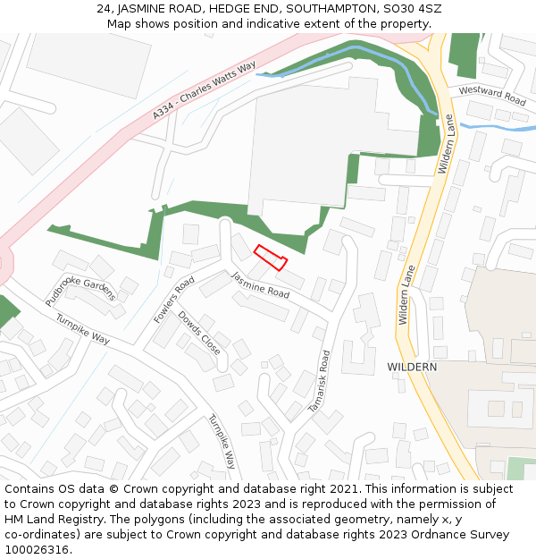 24, JASMINE ROAD, HEDGE END, SOUTHAMPTON, SO30 4SZ: Location map and indicative extent of plot