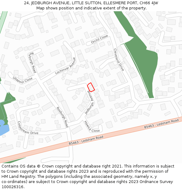 24, JEDBURGH AVENUE, LITTLE SUTTON, ELLESMERE PORT, CH66 4JW: Location map and indicative extent of plot