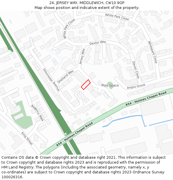 24, JERSEY WAY, MIDDLEWICH, CW10 9GP: Location map and indicative extent of plot