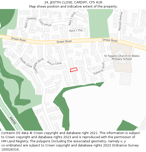 24, JESTYN CLOSE, CARDIFF, CF5 4UR: Location map and indicative extent of plot