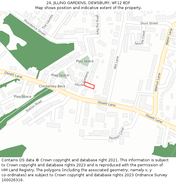 24, JILLING GARDENS, DEWSBURY, WF12 8DF: Location map and indicative extent of plot