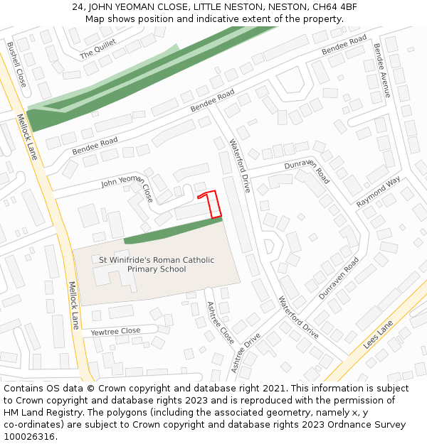 24, JOHN YEOMAN CLOSE, LITTLE NESTON, NESTON, CH64 4BF: Location map and indicative extent of plot