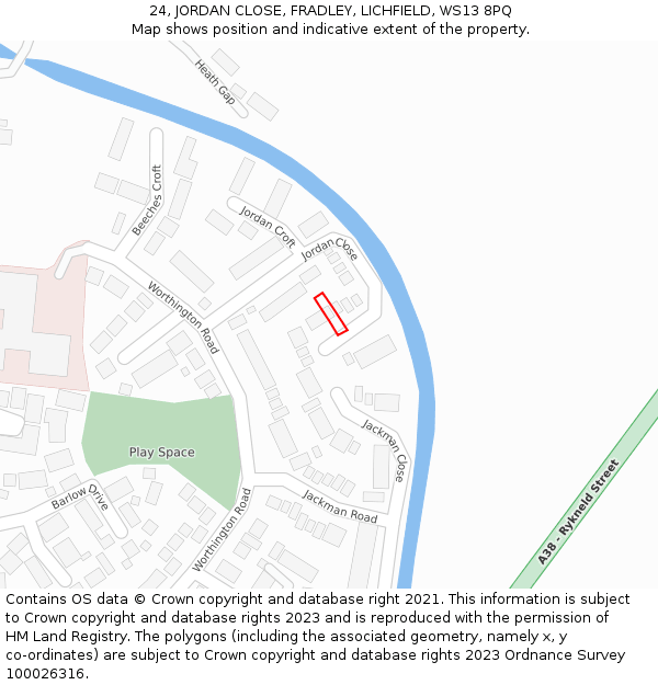 24, JORDAN CLOSE, FRADLEY, LICHFIELD, WS13 8PQ: Location map and indicative extent of plot