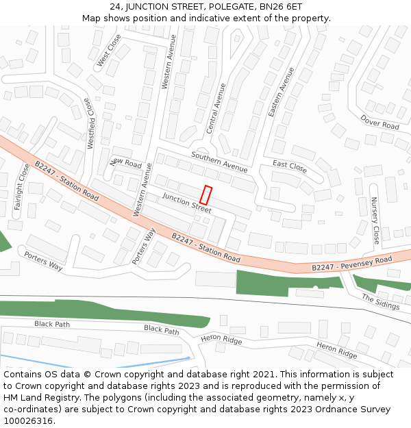 24, JUNCTION STREET, POLEGATE, BN26 6ET: Location map and indicative extent of plot
