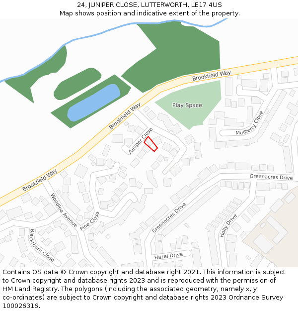 24, JUNIPER CLOSE, LUTTERWORTH, LE17 4US: Location map and indicative extent of plot
