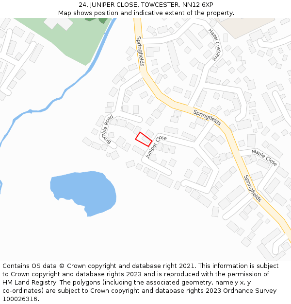 24, JUNIPER CLOSE, TOWCESTER, NN12 6XP: Location map and indicative extent of plot