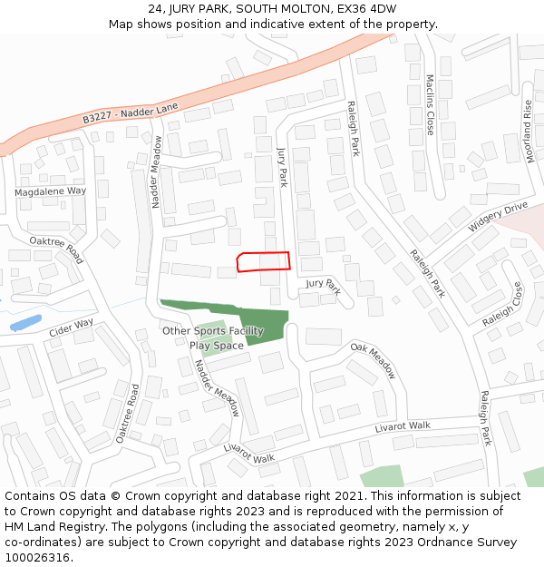 24, JURY PARK, SOUTH MOLTON, EX36 4DW: Location map and indicative extent of plot