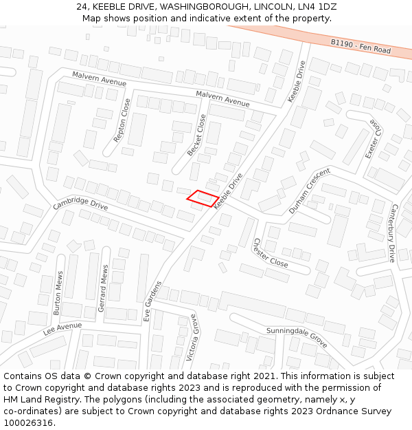 24, KEEBLE DRIVE, WASHINGBOROUGH, LINCOLN, LN4 1DZ: Location map and indicative extent of plot