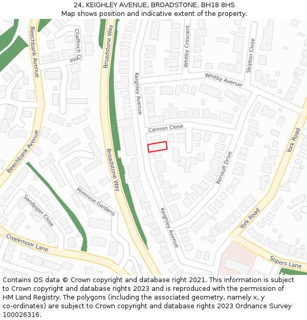 24, KEIGHLEY AVENUE, BROADSTONE, BH18 8HS: Location map and indicative extent of plot