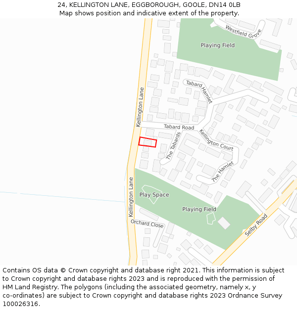 24, KELLINGTON LANE, EGGBOROUGH, GOOLE, DN14 0LB: Location map and indicative extent of plot
