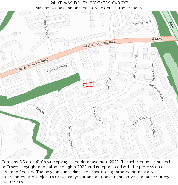 24, KELWAY, BINLEY, COVENTRY, CV3 2XP: Location map and indicative extent of plot