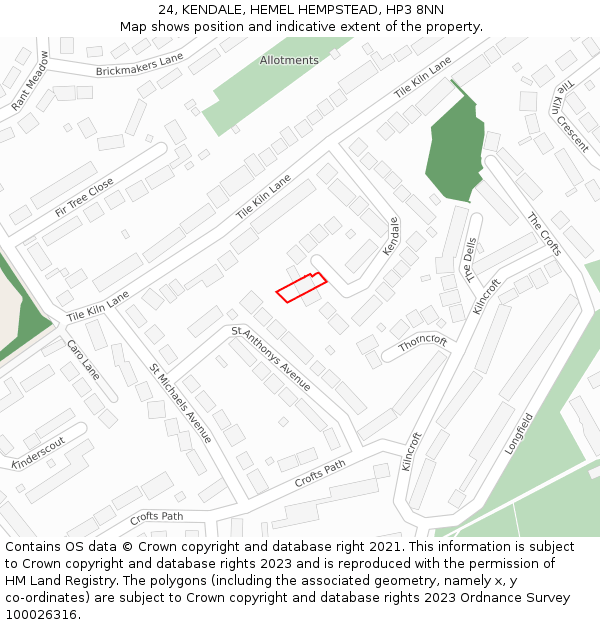 24, KENDALE, HEMEL HEMPSTEAD, HP3 8NN: Location map and indicative extent of plot