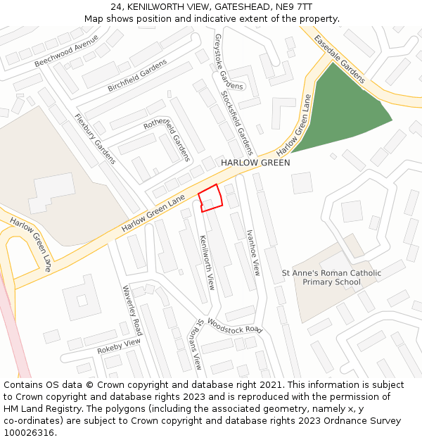 24, KENILWORTH VIEW, GATESHEAD, NE9 7TT: Location map and indicative extent of plot