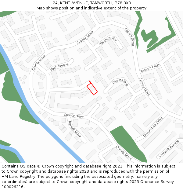 24, KENT AVENUE, TAMWORTH, B78 3XR: Location map and indicative extent of plot