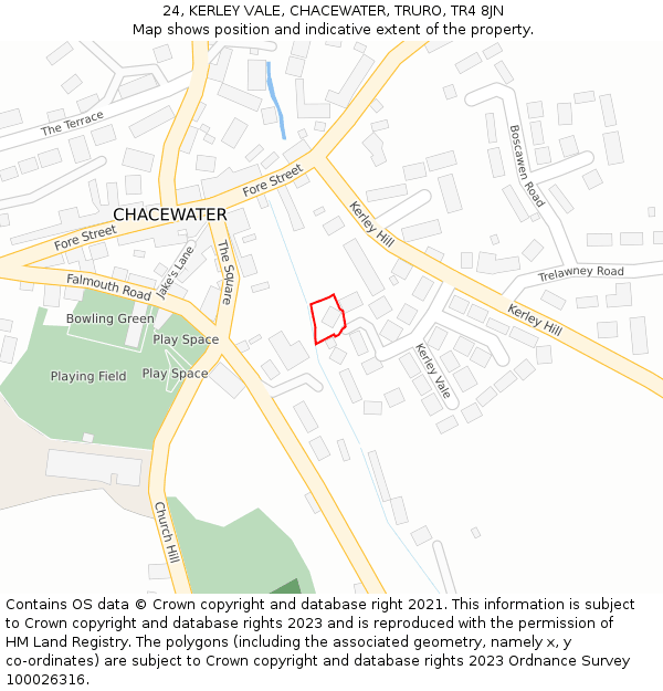 24, KERLEY VALE, CHACEWATER, TRURO, TR4 8JN: Location map and indicative extent of plot