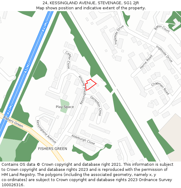 24, KESSINGLAND AVENUE, STEVENAGE, SG1 2JR: Location map and indicative extent of plot