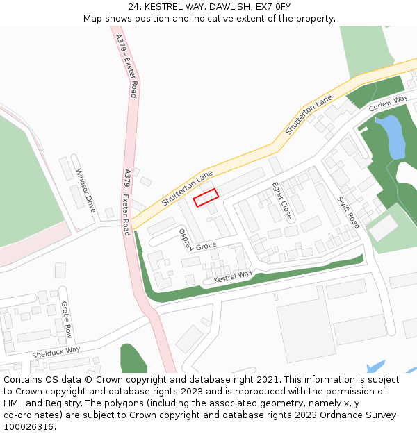 24, KESTREL WAY, DAWLISH, EX7 0FY: Location map and indicative extent of plot